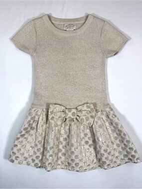 HEIRLOOMS By Polly Flinders Girls Dress‎ Size 5/6 Medium Gold Polka Dot Bow Knit